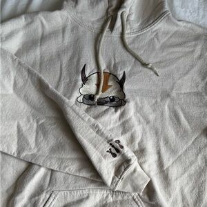 Gildan Beige Hoodie with Embroidered Appa avatar the last airbender yip sleeves